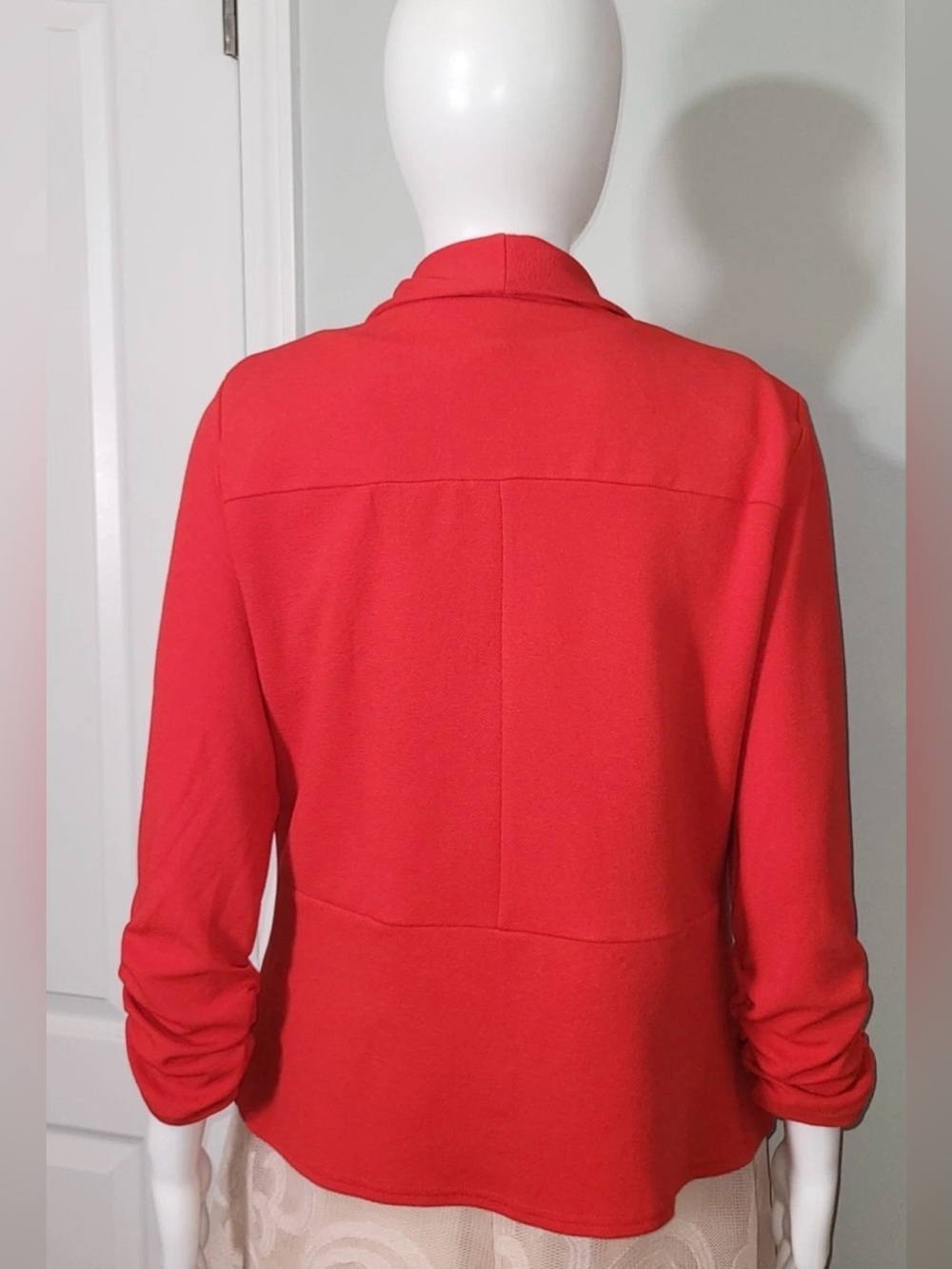 Lock & Love Open Front Blazer Jacket Red Women's Small NWT Ruched 3/4 Sleeve - Picture 5 of 15